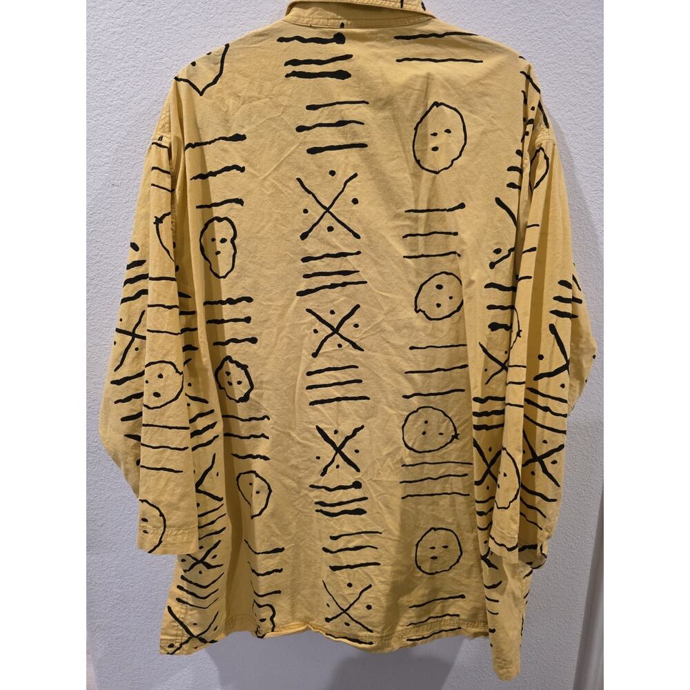 AS*HRO VTG 90s Maximalist CottonJacket YellowBlack Abstract African Button Sz XL - Picture 9 of 9